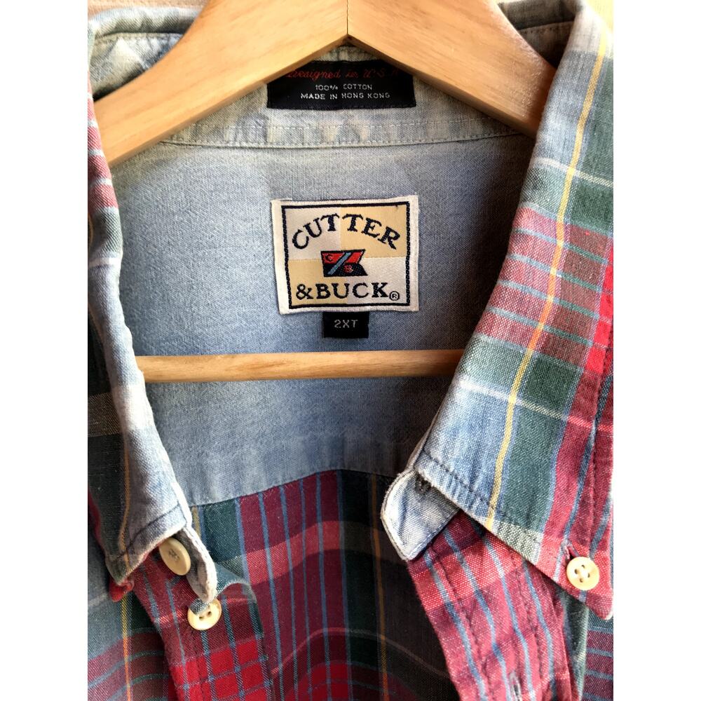 Cutter and Buck Mens Plaid Short Sleeve Button Down 2XLT - Picture 3 of 4